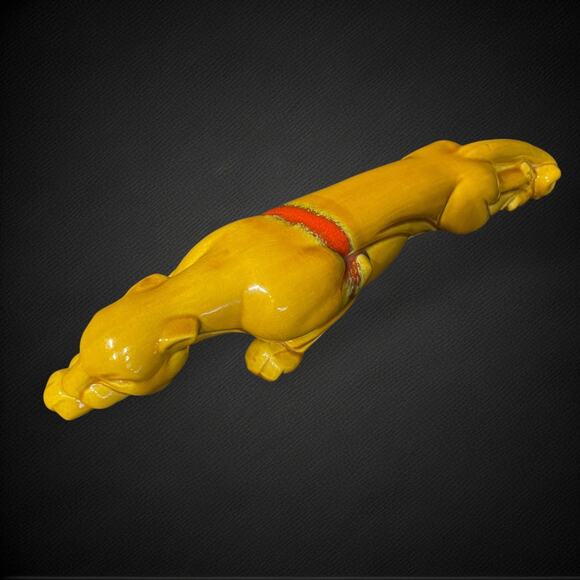 Mid Century Yellow Ceramic Panther Figurine – Rare Red Accent Glaze – 1950s - Picture 6 of 8